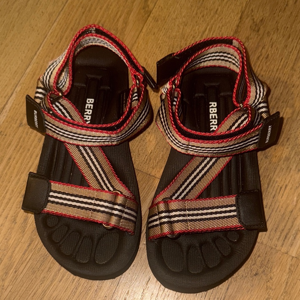 Burberry Kids Black and Red Striped Sandals